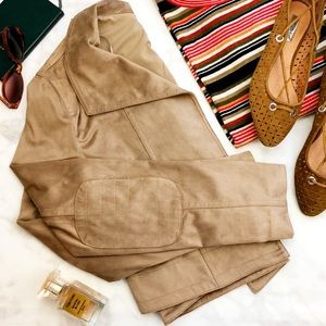 Tan Faux Suede Cropped Open Front Jacket